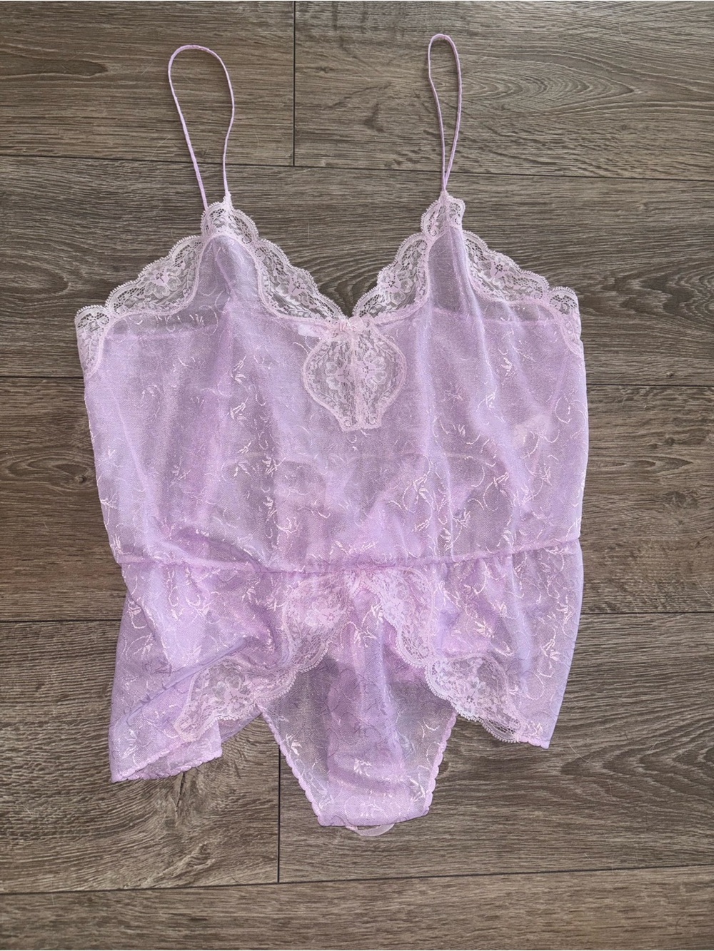Vintage 90s Kayser Lavender Sheer Lace Teddy Romper Est Large